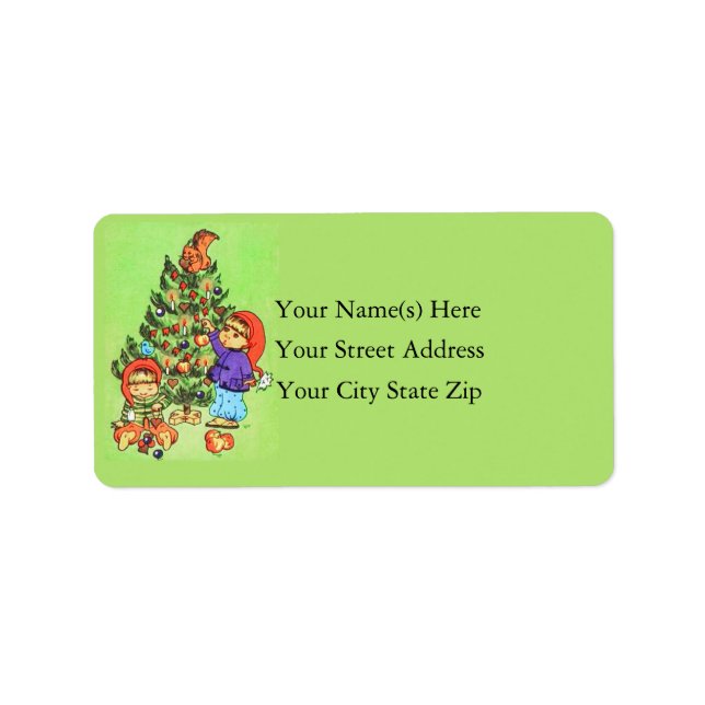 Kids & Christmas Tree Vintage Address Label (Front)