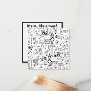 Kids Christmas Village Whimsical Black & White Card