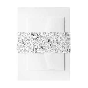 Kids Christmas Village Whimsical Black & White Invitation Belly Band