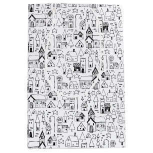 Kids Christmas Village Whimsical Black & White Medium Gift Bag