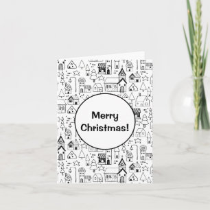 Kids Christmas Village Whimsical Black & White Note Card