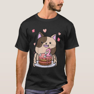 Kids Chubby Cat Holding A Birthday Cake 2nd Year B T-Shirt