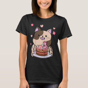 Kids Chubby Cat Holding A Birthday Cake 3rd Year B T-Shirt