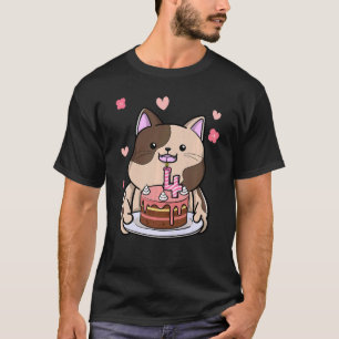 Kids Chubby Cat Holding A Birthday Cake 4th Year B T-Shirt
