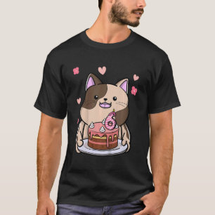 Kids Chubby Cat Holding A Birthday Cake 6th Year B T-Shirt