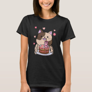 Kids Chubby Cat Holding A Birthday Cake 8th Year B T-Shirt