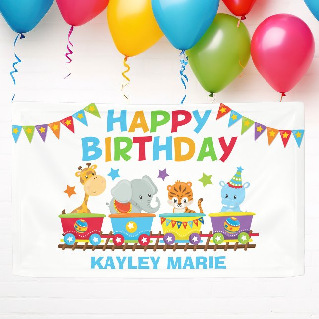 Kids Circus Animal Train Cute Birthday Party Banner (Creator Uploaded)