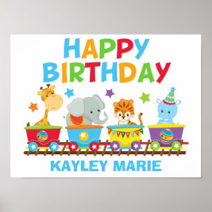 Kids Circus Animal Train Cute Birthday Party Poster