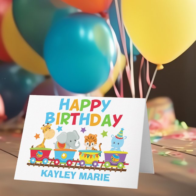Kids Circus Animal Train Cute Custom Birthday Card (Creator Uploaded)