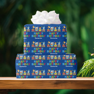 Kids Circus Animal Train Cute Custom Boys Birthday Wrapping Paper