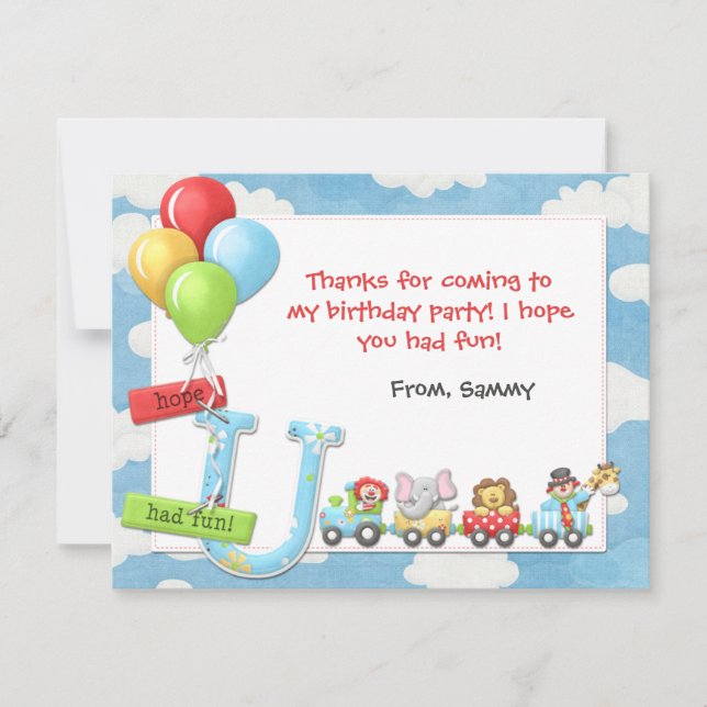 Kids Circus Birthday Party Thank You Card (Front)