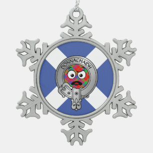Kids Clan Donnachaidh Crest & Tartan on Saltire Snowflake Pewter Christmas Ornament