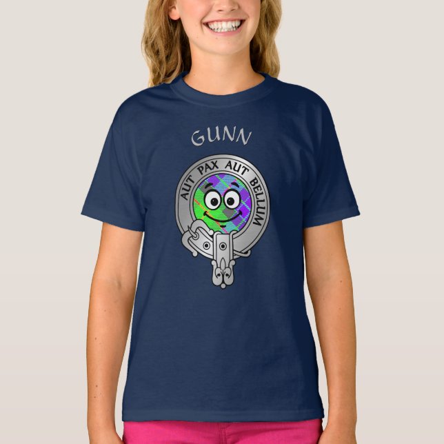 Kids Clan Gunn Crest & Tartan T-Shirt (Front)