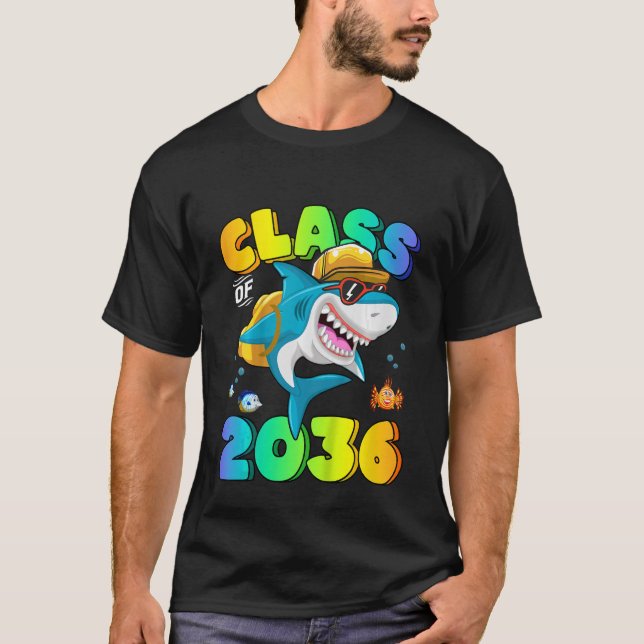 Kids Class Of 2036 Grow With Me Shark Backpack Bac T-Shirt (Front)