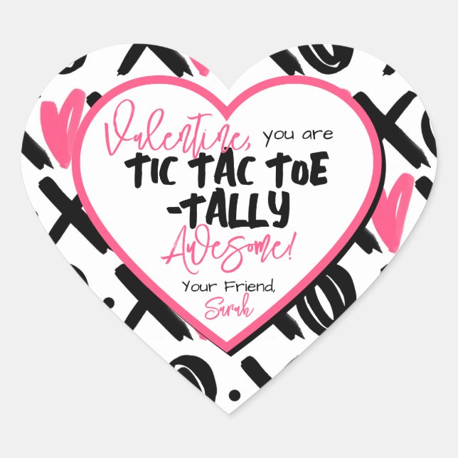 Kids Class Tic Tac Toe tally Awesome Valentine Heart Sticker (Front)
