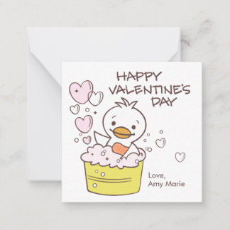 Kids Classroom Duck Bubble Bath Hearts Valentine Card