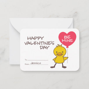 Kids Classroom Duckling BE MINE Balloon Valentine Card