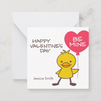 Kids Classroom Duckling BE MINE Balloon Valentine Card
