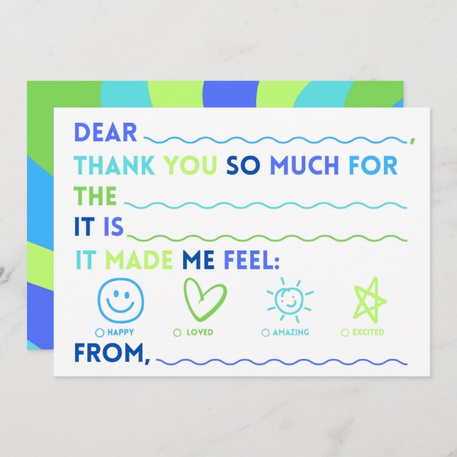 Kids Classroom Thank You Cards | Fill In The Blank (Front/Back)