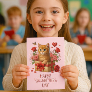 Kids Classroom Valentine's Day Cute Kitty  Card