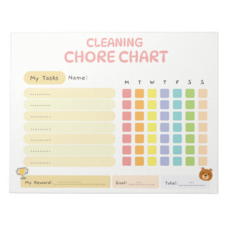 Kids Cleaning Chore Chart Weekly Reward Tracker Notepad