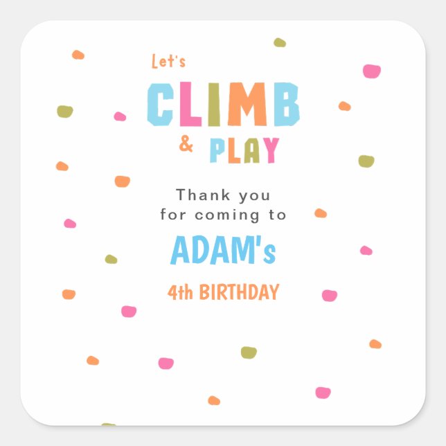 Kids Climbing Birthday Party Square Sticker (Front)