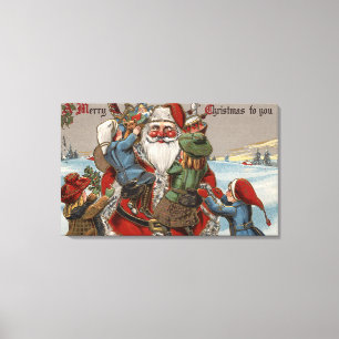 Kids Climbing on Santa Canvas Print
