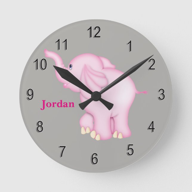 Kid's Clock Cute Pink Baby Elephant (Front)