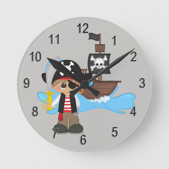 Kid's Clock Cute Pirate Boy (Front)