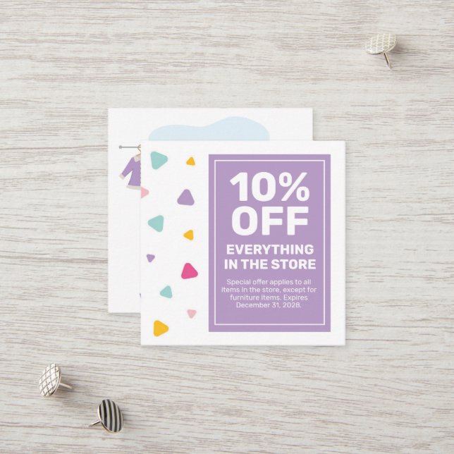 Kids Clothing Boutique Coupon Card Sale Offer (Front/Back In Situ)