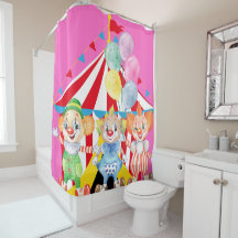 Kids Clowns On Pink Shower Curtain