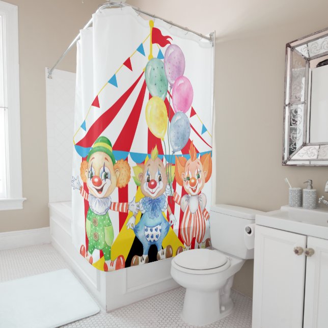 Kids Clowns On White Shower Curtain (In Situ)