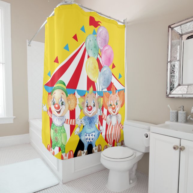 Kids Clowns On Yellow Shower Curtain (In Situ)