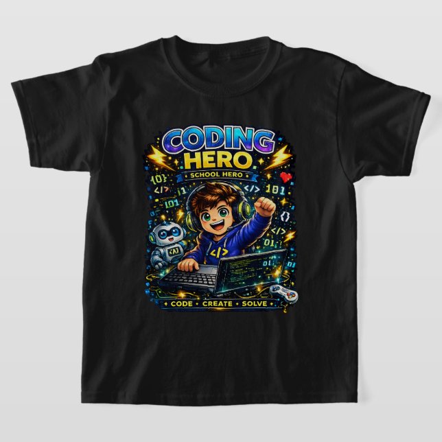 Kids Coding Shirt | Coder STEM Hero (Laydown)