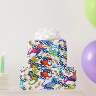 Kid's Colorful Dragons Personalized Gift Paper