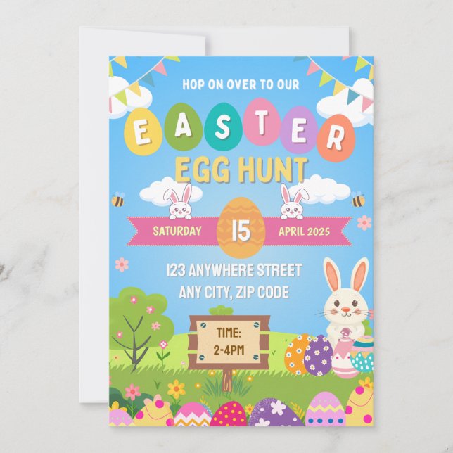 Kids Colorful Easter Egg Hunt Invitation (Front)