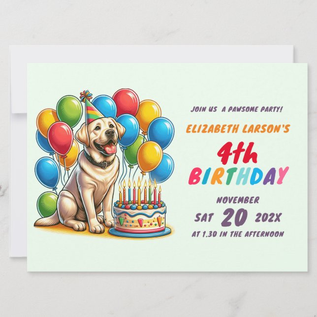Kids Colorful Labrador Theme Birthday Invitation (Front)