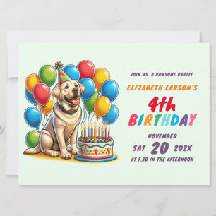 Kids Colorful Labrador Theme Birthday Invitation