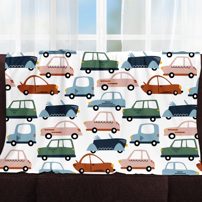 Kids Colorful Retro Car and Truck Pattern Fleece Blanket (Creator Uploaded)