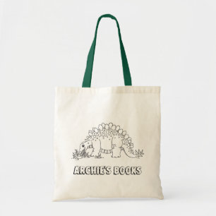 Kids colour it in dinosaur Stegosaurus custom name Tote Bag