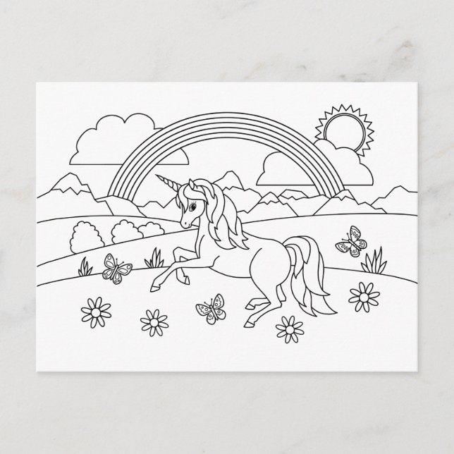 Kids Colour Me Unicorn Rainbow Postcard (Front)