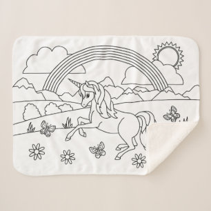 Kids Colour Me Unicorn Rainbow Sherpa Blanket