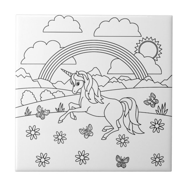 Kids Colour Me Unicorn Rainbow Tile (Front)