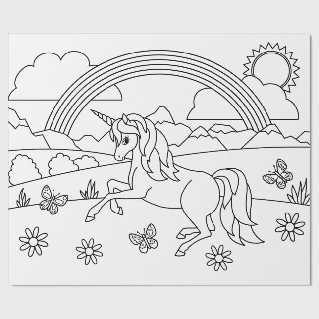 Kids Colour Me Unicorn Rainbow Wrapping Paper (Flat)