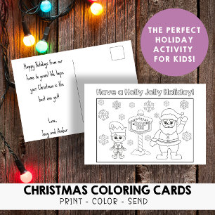 Kids Colour Your Own Holly Jolly Holiday Christmas Postcard