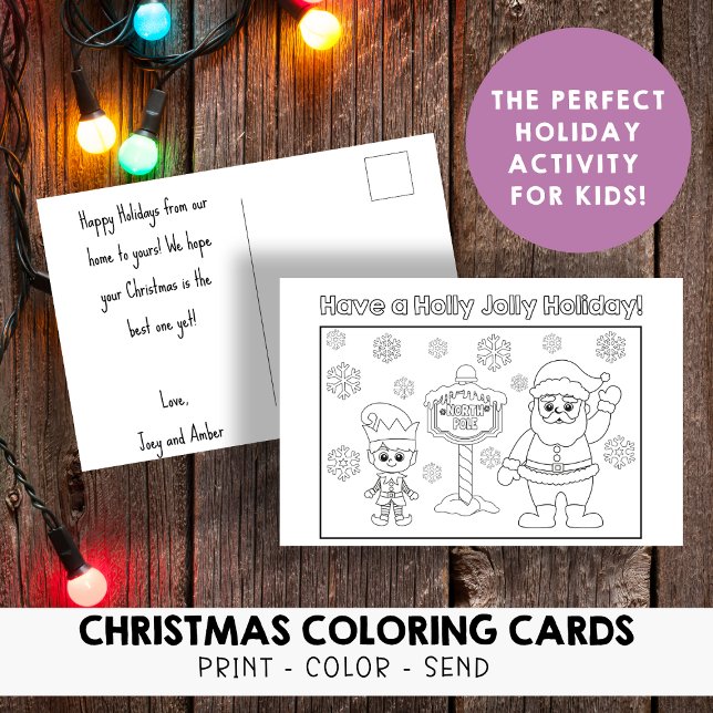 Kids Colour Your Own Holly Jolly Holiday Christmas Postcard (Creator Uploaded)