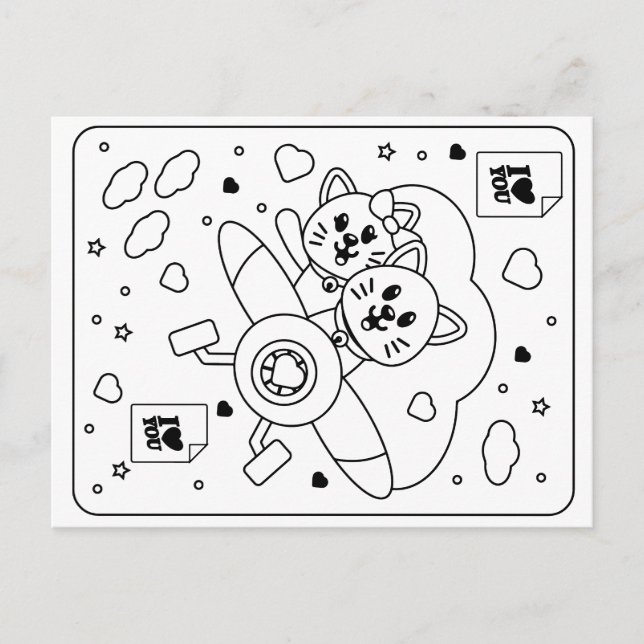 Kids' colour your own Valentine (two cats) Postcard (Front)
