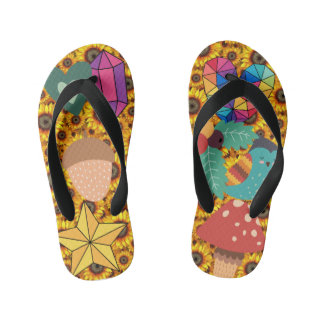 Kids Colourful Clipart Collage Flowers Star Rainbo Kid's Flip Flops