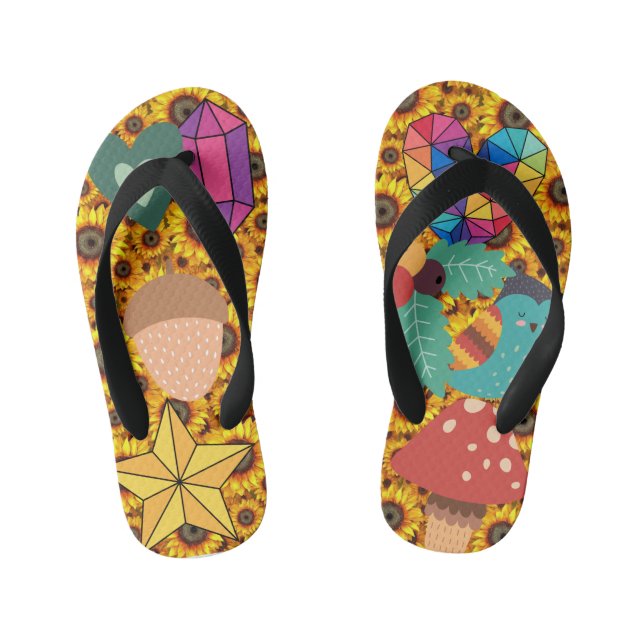 Kids Colourful Clipart Collage Flowers Star Rainbo Kid's Flip Flops (Footbed)
