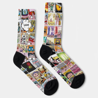 Kids Colourful Crazy Character Faces Pattern Name Socks